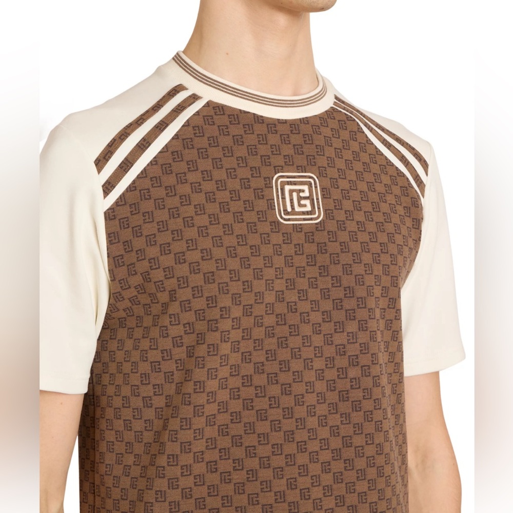 Balmain Mini Monogram Crewneck T-Shirt brown Ivory.. size Medium..brand … - Picture 5 of 9